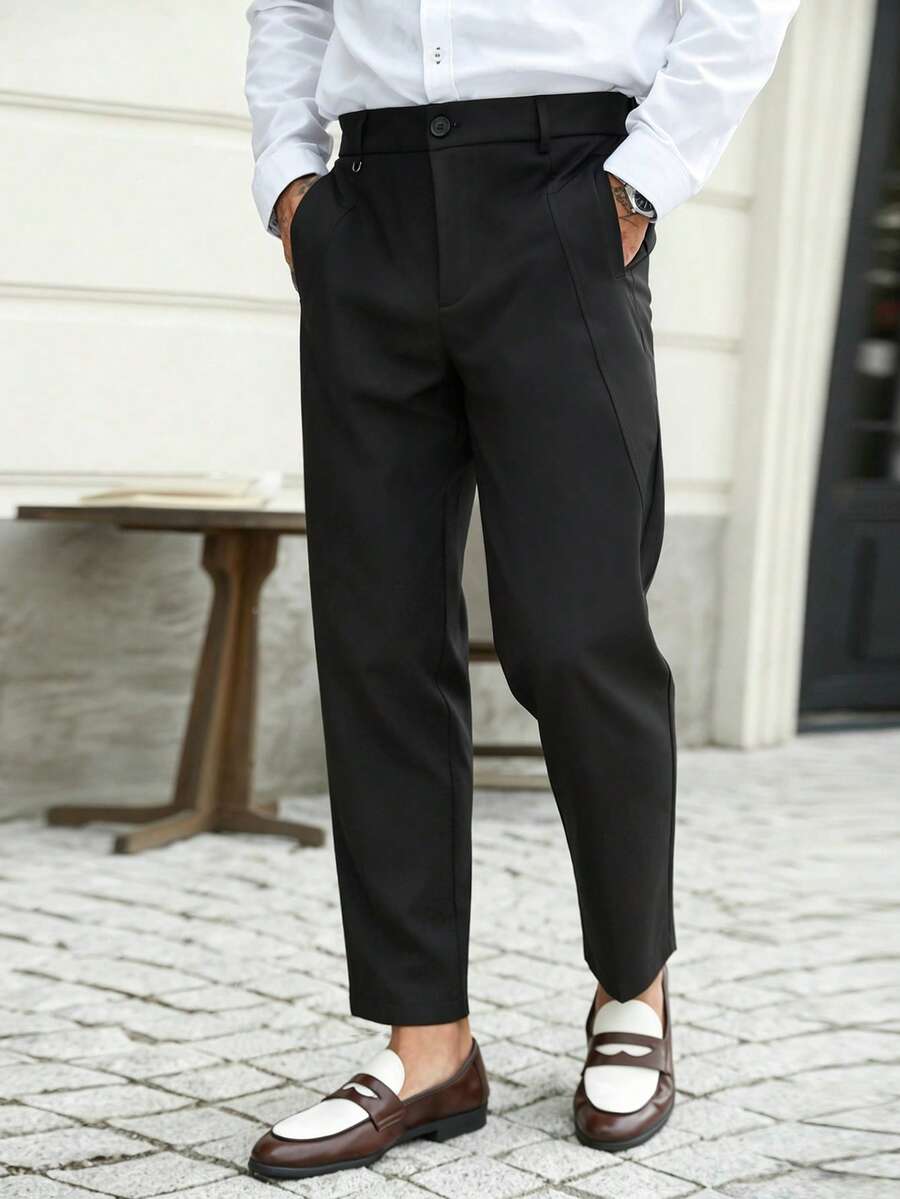 Manfinity Mode Men's Button Pocket Business Casual Pants For Office And Daily Wear - Black - View 1