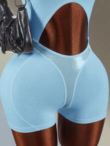 Amplova Rompi Olahraga Seksi Wanita dengan Motif Huruf dan Potongan - Baby Blue - View 7