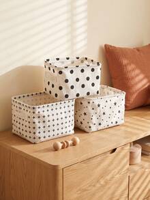 Haus Hana 1Pc/2Pcs/3Pcs Pattern Cotton Linen Fabric Storage Box, Durable Cotton Linen Material With Three Classic Printed Motifs. Portable Foldable Tidying Case For Vanity Table Use, Indoor Corner Clutter Sorting Accessory For Home Personal Item Collection. - Multicolor - View 8