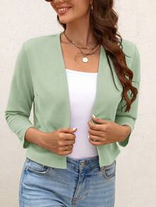 SHEIN LUNE Jaket Kerja Pendek Hitam Wanita, Pakaian Musim Semi, Gugur, dan Musim Dingin untuk Wanita - Mint Green - View 2
