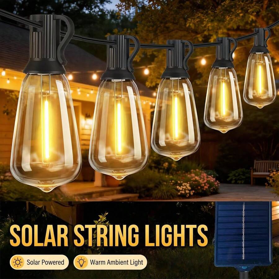 LED Solar String Light IP65 Waterproof Outdoor Christmas Decoration Bulb, Retro Holiday Wreath, Suitable For Courtyard, Camping, Holiday, Wedding And Party Decoration Light String. - Yellow - View 1
