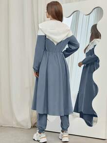 Mulvari Colourblock Zip Up Hooded Coat & Joggers - Dusty Blue - View 2