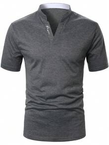 Manfinity Homme 男士字母印花短袖休閒通勤 Polo 衫 - 深灰色 - 查看 3
