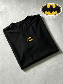 BATMAN X SHEIN Manfinity EMRG Men's Crew Neck Casual Versatile Daily Wear Short Sleeve T-Shirt - Black - View 6