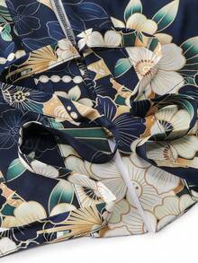 Irokai Japanese Traditional Kimono Deep Blue Floral Pattern Women's Modified Two Pieces Yukata Set - Multicolor - View 8