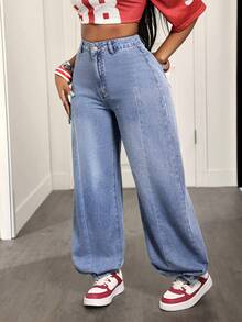 Slaydiva Celana Jeans Wanita Kasual Model Tapered Leg dengan Warna Washed - Biru - View 3