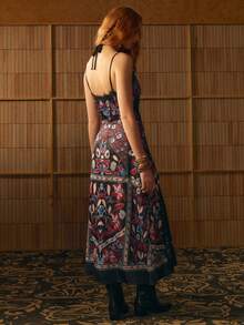 MOTF STUDIO WOMEN'S SUMMER FLORAL PRINT CONTRAST LACE CRISS-CROSS KNOT HALTER NECK DRESS - Black - View 5
