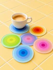 Joivida 5PCS Color Gradient Concentric Circle Round Cup Mats, Smooth Acrylic Coasters For Coffee Mugs And Water Cups, Reliable Heat Insulation Function Prevents Furniture Scalding And Water Traces - Multicolor - View 1