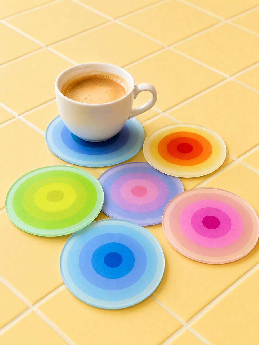Joivida 5PCS Color Gradient Concentric Circle Round Cup Mats, Smooth Acrylic Coasters For Coffee Mugs And Water Cups, Reliable Heat Insulation Function Prevents Furniture Scalding And Water Traces - Multicolor - View 1