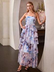 MOTF PREMIUM MULTI-LAYER RUFFLE HEM CAMI DRESS - Blue - View 10
