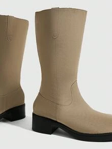 Daringsoles 復古麂皮厚底側拉鍊中筒靴 - 卡其色 - 查看 5
