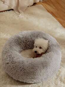 1pc Round Solid Color Plush Pet Bed Soft Cozy Washable Non Slip Deep Sleep Cushion For Small Medium Large Cats Dogs All Seasons Indoor Home Decor Pet Supplies Gift - Dark Grey - View 7