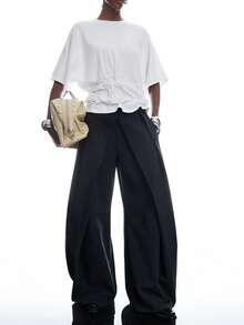 LYSMO Women's Solid Color Pleated Casual Versatile Daily Wear T-Shirt - White - View 1
