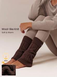 GLOWMODE SoftWarm Knit Cozy Cable Slouch Socks With Foldover Cuff & Flare Calf-Length Design Studio Pilates Yoga Daily Casual - dark brown - View 1