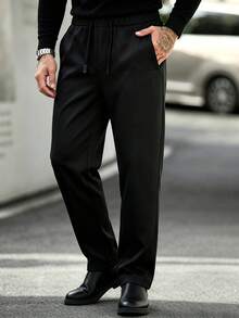 Manfinity CasualCool Men's Solid Color Drawstring Waist Casual Versatile Daily Travel Long Pants - Black - View 5
