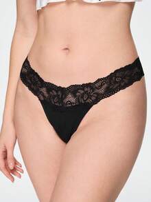 Bonmuse 1pc Women Lace Splicing Seamless Panties - Black - View 8
