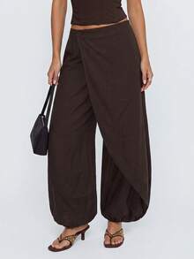 Avantive Women's Fashion Commute Solid Color Lantern Suit Pants - Brown - View 4