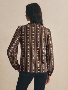 Poéselle Women's All-Over Print Casual Versatile Daily Wear Shirt - Brown - View 3