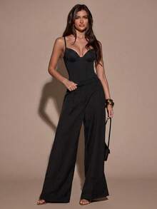 SHEIN BAE Women's Elegant Black Camisole Bodysuit, Fashionable For Spring/Summer - Black - View 6
