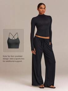 GLOWMODE Seamless Ultra-Soft Find Your Glow Mock Neck Long Sleeve With Non-See-Through Design Daily Casual - Black - View 7