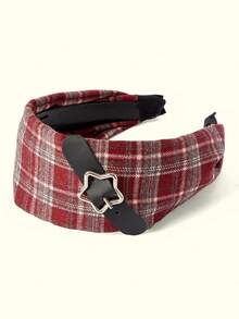 Popjeli Y2K Tartan Twist Hair Band With Star Metal Buckle Soft Wool Headband - plaid - View 6