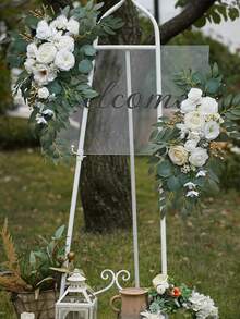 Cirelle 2pcs Artificial White Rose Wedding Arch Flowers Swag, Faux Silk Floral Swag Kit With Eucalyptus Leaves & Berries For Ceremony Arch, Reception, Door & Backdrop Decor - Multicolor - View 3