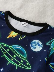 小男孩 UV 感光螢光太空宇宙印花長袖緊身睡衣套裝家居服 秋冬修身款 - 彩色 - 查看 5