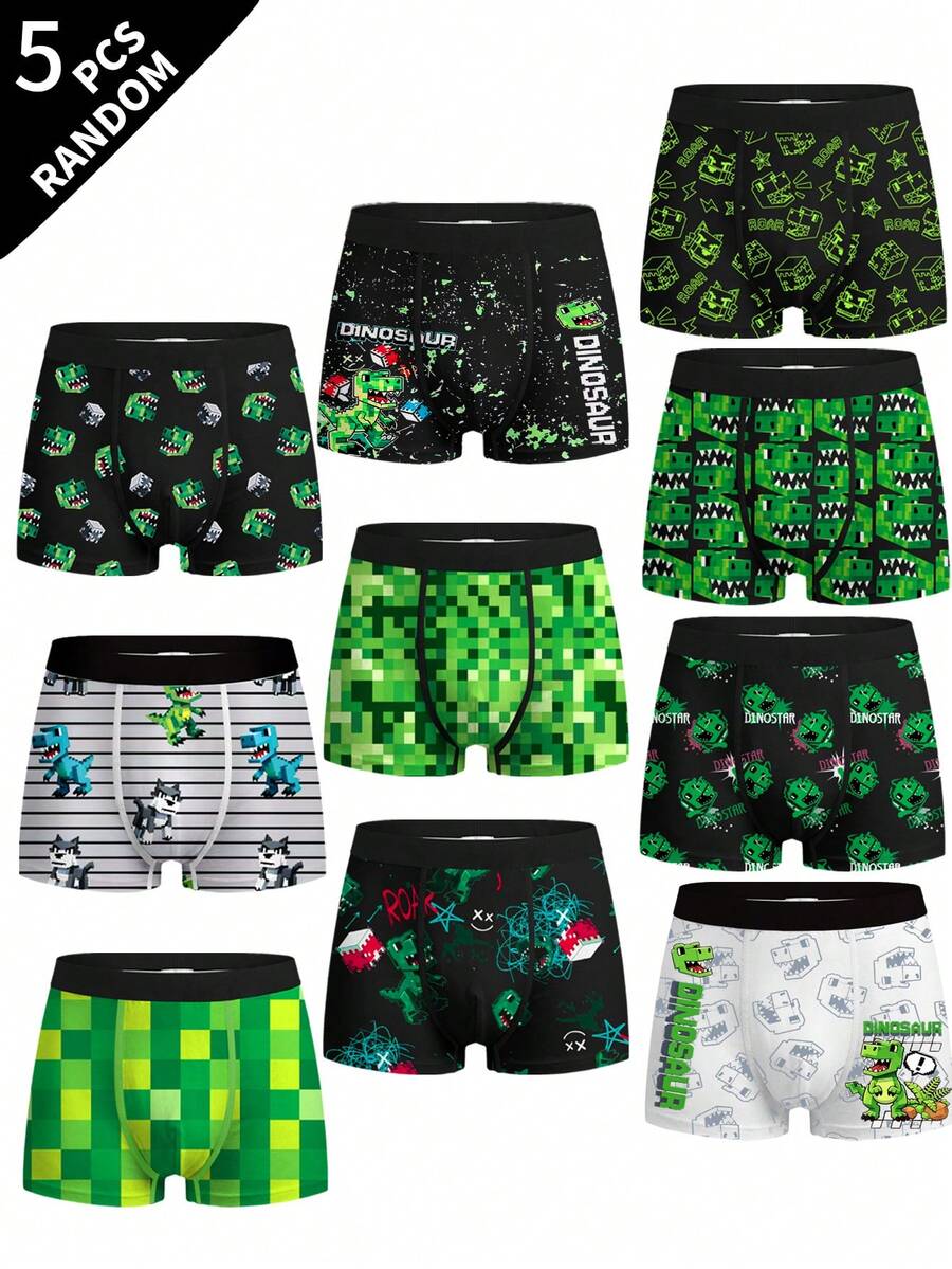 (Ngẫu nhiên 5 cái) Quần lót boxer nam bé trai in toàn thân họa tiết máy chơi bóng đá vũ trụ phong cách retro street fashion, mềm mại thoải mái, lớp nền cơ bản - Nhiều màu - Xem 1