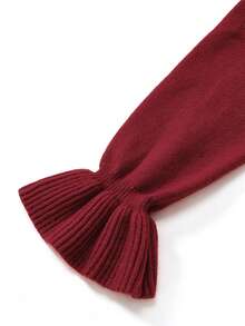 Balvessa Sweater Kasual Serbaguna Lengan Panjang Leher Bulat Warna Polos untuk Wanita - Burgundy - View 4