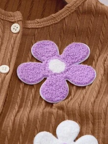 SHEIN Elladie kids 女童柔軟紋理麻花針織開襟衫，可愛優雅甜美公主風，百搭時尚外套，適合春、夏、秋季，日常穿著、聚會、派對、外出、上學 - 棕色 - 查看 4