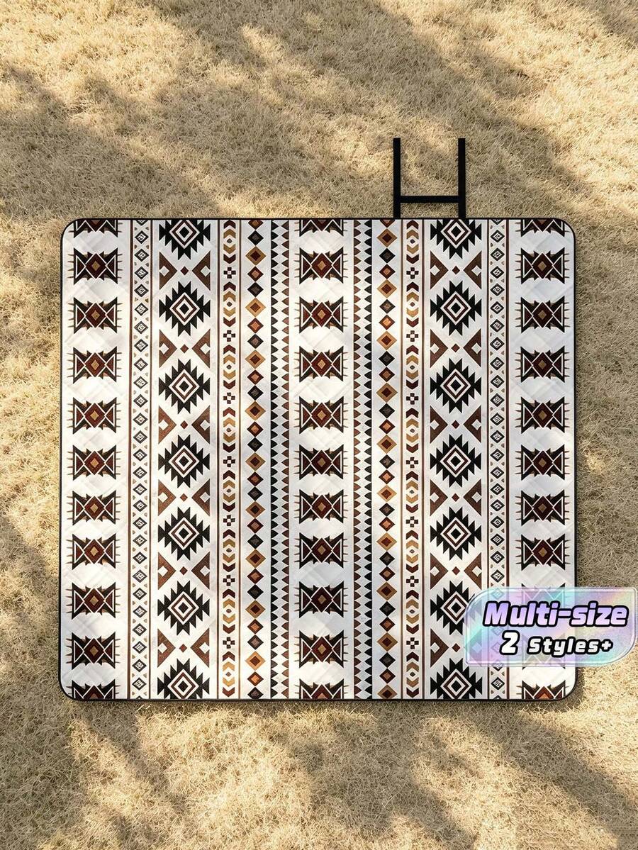 Selimut Piknik Lipat Motif Geometris Klasik, Tikar Luar Ruangan Portabel Tahan Air dan Pasir untuk Perjalanan, Taman, dan Halaman Rumput - MultiWarna - View 1