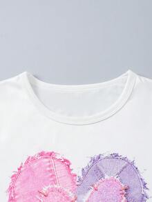 SHEIN Tween女孩 2件組 Y2K甜酷風黑色圓領短袖T恤（3D淺藍色亮片、秋冬穿搭、返校季、拼色設計） - 彩色 - 查看 7