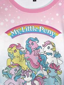 My Little Pony X SHEIN 大尺碼女款長袖休閒圓領運動衫 全身印花 - 白色 - 查看 3