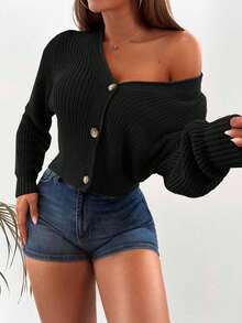 Wovencharm Wovencharm Casual Solid Color Cropped Cardigan, Autumn/Winter - Black - View 4