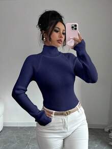 SHEIN Raffinéa Y2K 優雅戶外針織套頭毛衣，適合旅行、通勤、度假與日常穿著 - 藍色 - 查看 3