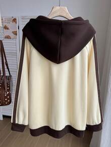 Comfortcana Plus Size Fashion Rider Embroidered Striped Colorblock Sweatshirt - Yellow - View 2