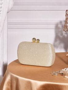 SHECARRY Ladies Fashion Gold Dinner Bag, Shiny Grid Square Clutch Bag For Parties, Dinners, Festivals, Christmas, New Year, Dress Matching - Gold - View 2