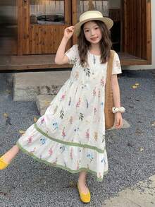 Dazy Kids Tween Girls Round Neck Knit Contrast Mesh Dress, Summer Vacation - White - View 2
