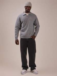 Musero Realxed Fit Polo Collar Knit Jumper Short Button Placket Textured Knit Core Knit Essentials - Grey - View 2