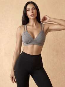 Silquee Solid Criss Cross Back Sports Bra - Grey - View 3