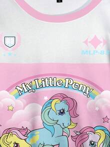 My Little Pony X SHEIN Plus Size Women's Letter Cartoon Print Casual Daily Long Sleeve Sweatshirt - White - View 3