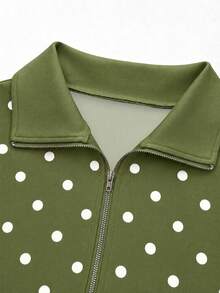 Airaco Women's Polka Dot Casual Versatile Everyday Long Sleeve Sweatshirt - Green - View 3