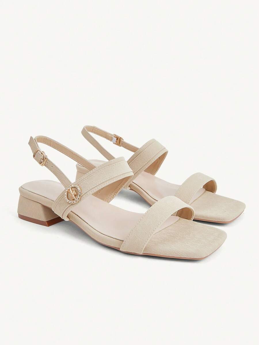 CUCCOO CHICEST Square Toe Sandals Soft Leather Soft Surface Strap Comfortable Fashion Wear Versatile Elegant Fairy Elegant Apricot Sandals - Apricot - View 1