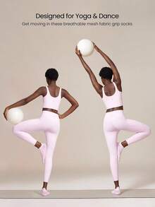 GLOWMODE 3 Pairs Socks Walk A Mile Soft Ventilated Mesh Grip Studio Workout Daily - Pink - View 6