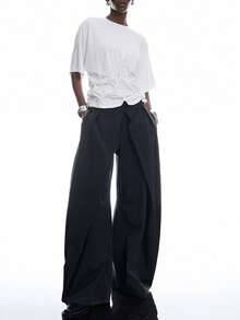 LYSMO Women's Solid Color Pleated Casual Versatile Daily Wear T-Shirt - White - View 8