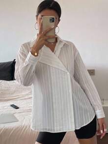 DAZY 夏秋休閒寬鬆假兩件式白色女款襯衫 - 白色 - 查看 4