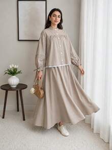 Solavon Women's Shirt And Skirt Arabic Costume Set - Grey - View 8