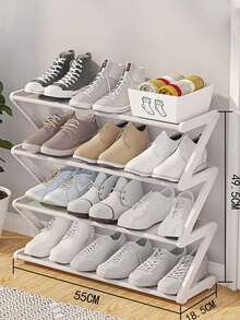Z-Shaped Shoe Rack Plastic Floor Standing Storage Shelf Multi-Function High Capacity Storage Rack Easy To Assemble Floor Standing Organizer Essential For Home And Dorm Space Saving Applicable For Living Room Bedroom, Housewarming Gift - Multicolor - View 9