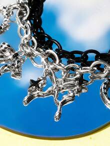 Popjeli 1 Dark Polka Dot Cross Butterfly Charm Bracelet, Bow Swirl Bow Bracelet - Silver - View 3