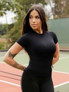 Maju Mazalli 2件裝 Sport Studio 夏季休閒純色無縫短袖運動T恤 黑色 - 黑色 - 查看 5
